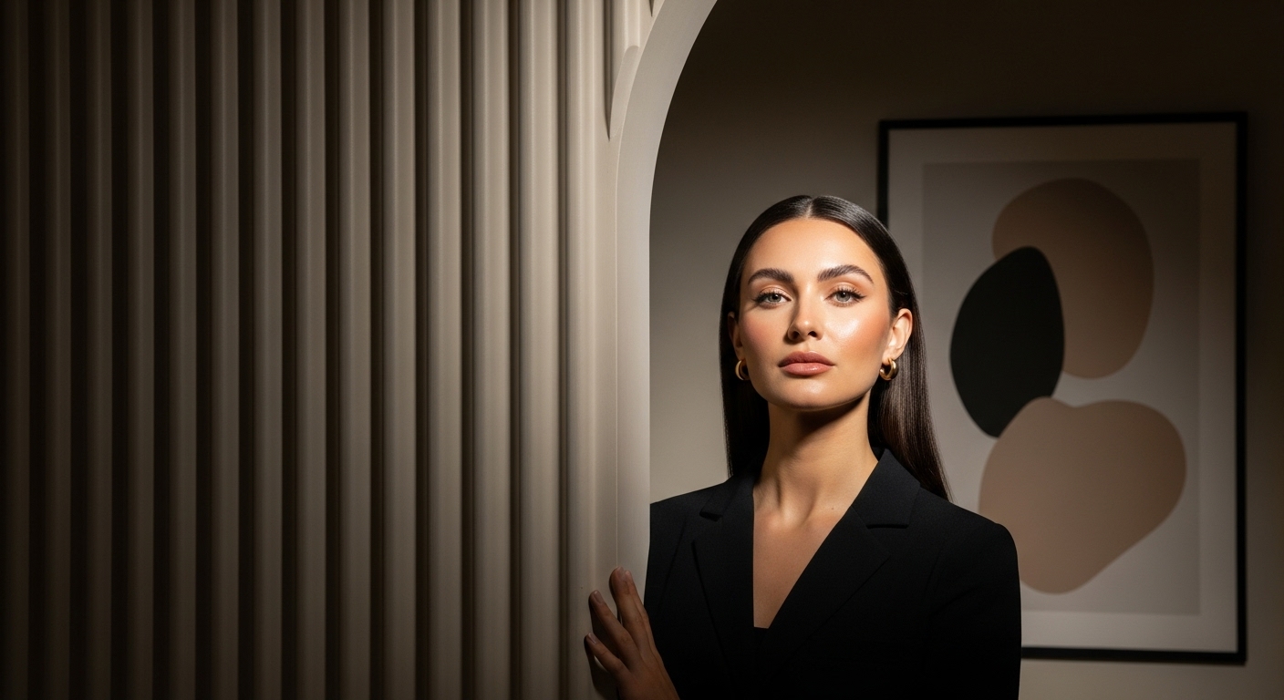 An artistic portrait highlighting the elegant contours of the jawline and neck.