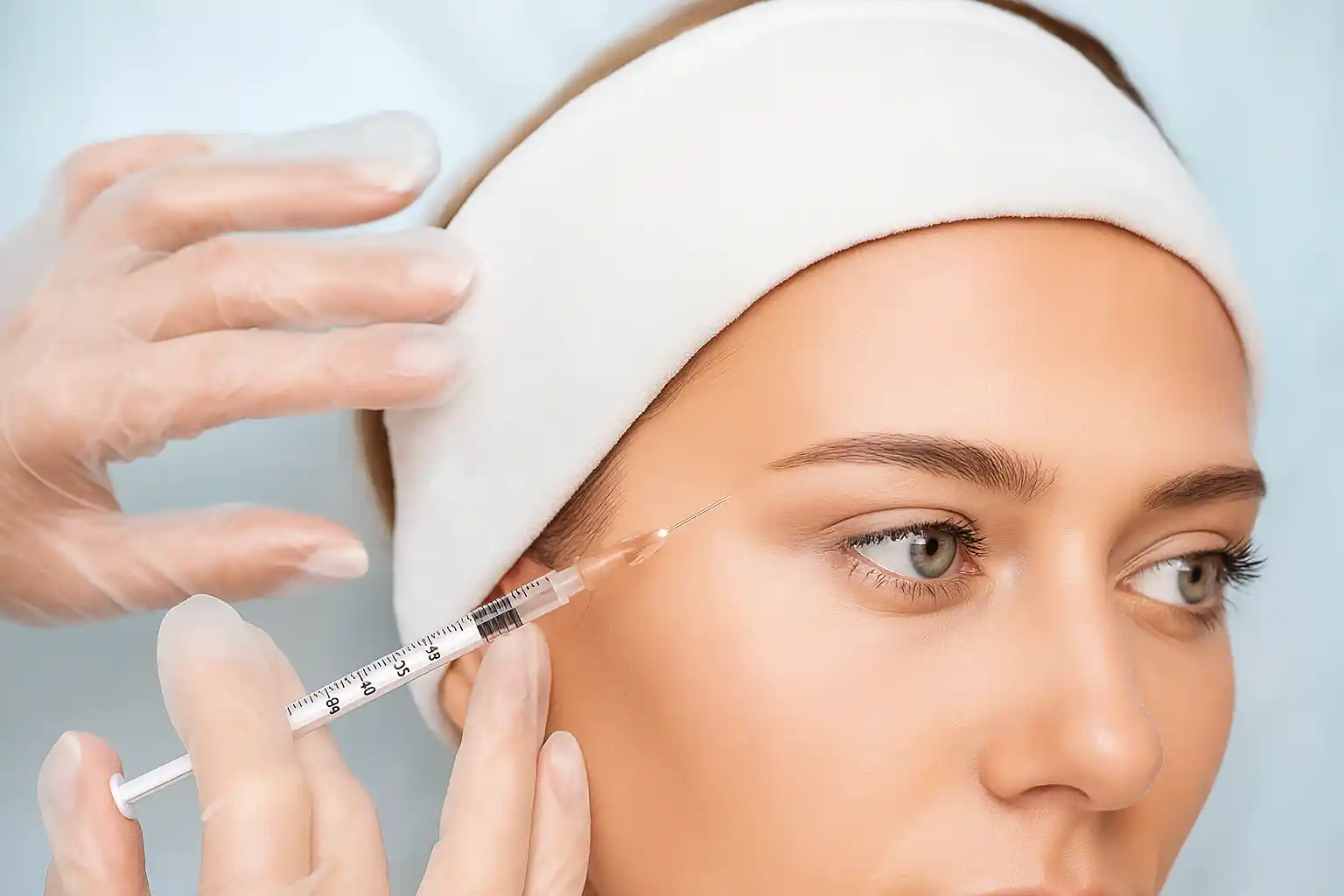 Close-up of a woman's flawless facial profile.