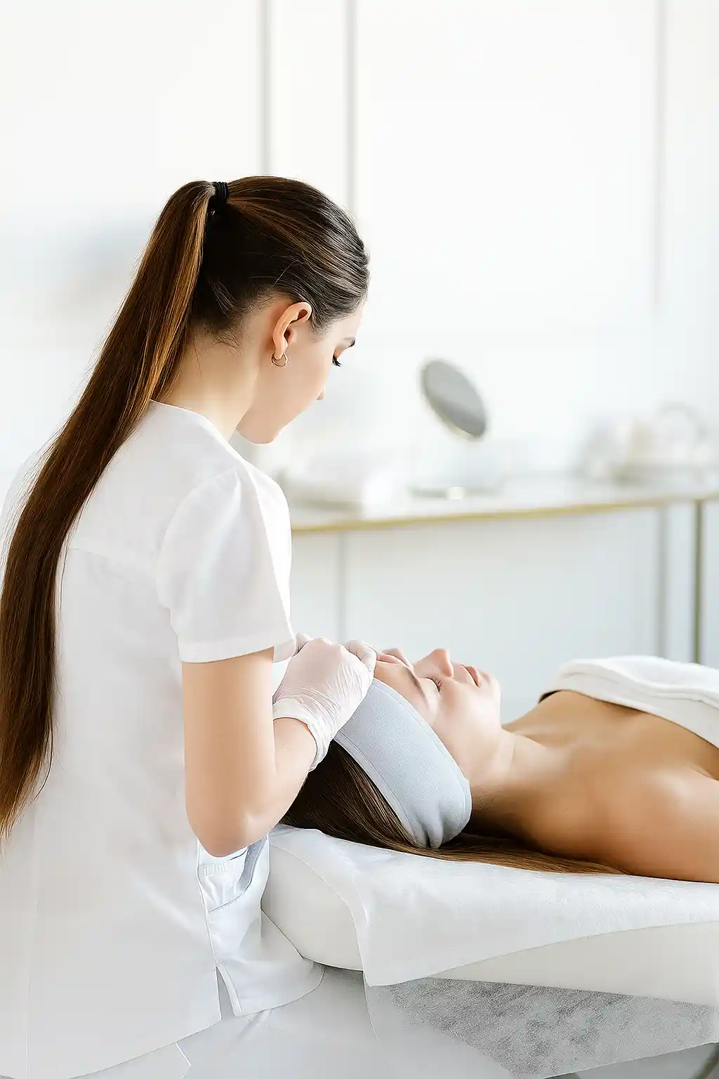 Elegant woman with rejuvenated skin looking serene.