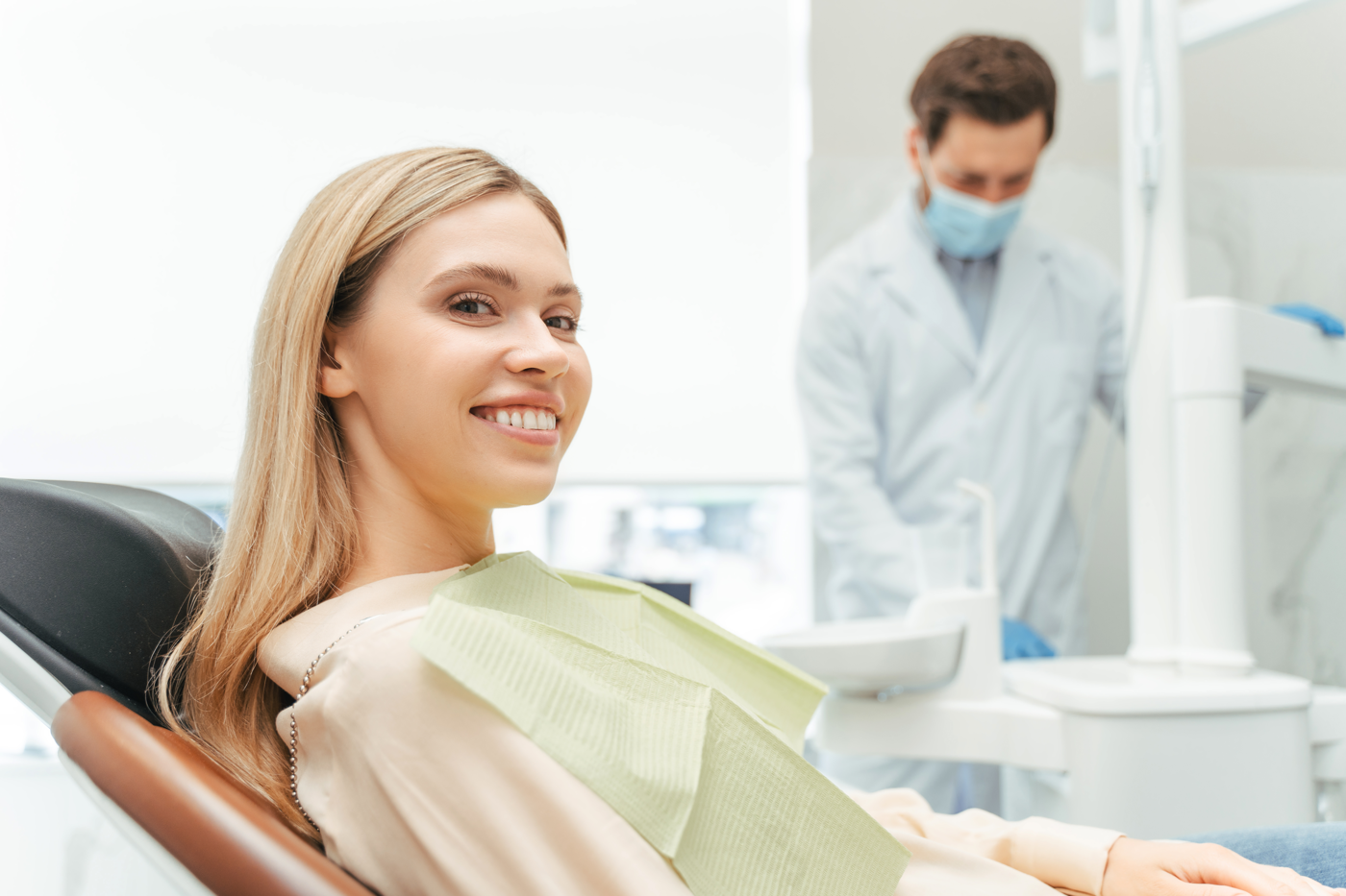 A patient at a gentle gum-care check-up with a dental hygienist